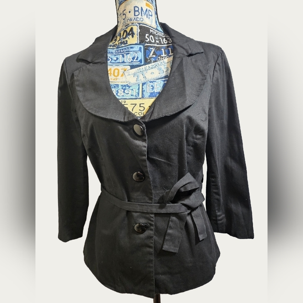 Sandro Sportswear Black Belted Crop 3/4 sleeve Blazer Jacket Medium